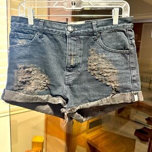 One Teaspoon high wasted distressed jean shorts.